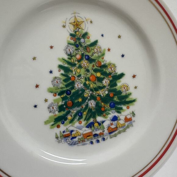 Vintage Salem Christmas Eve Christmas Tree Salad Plate Porcelain 4pc SET Holiday - Picture 5 of 10